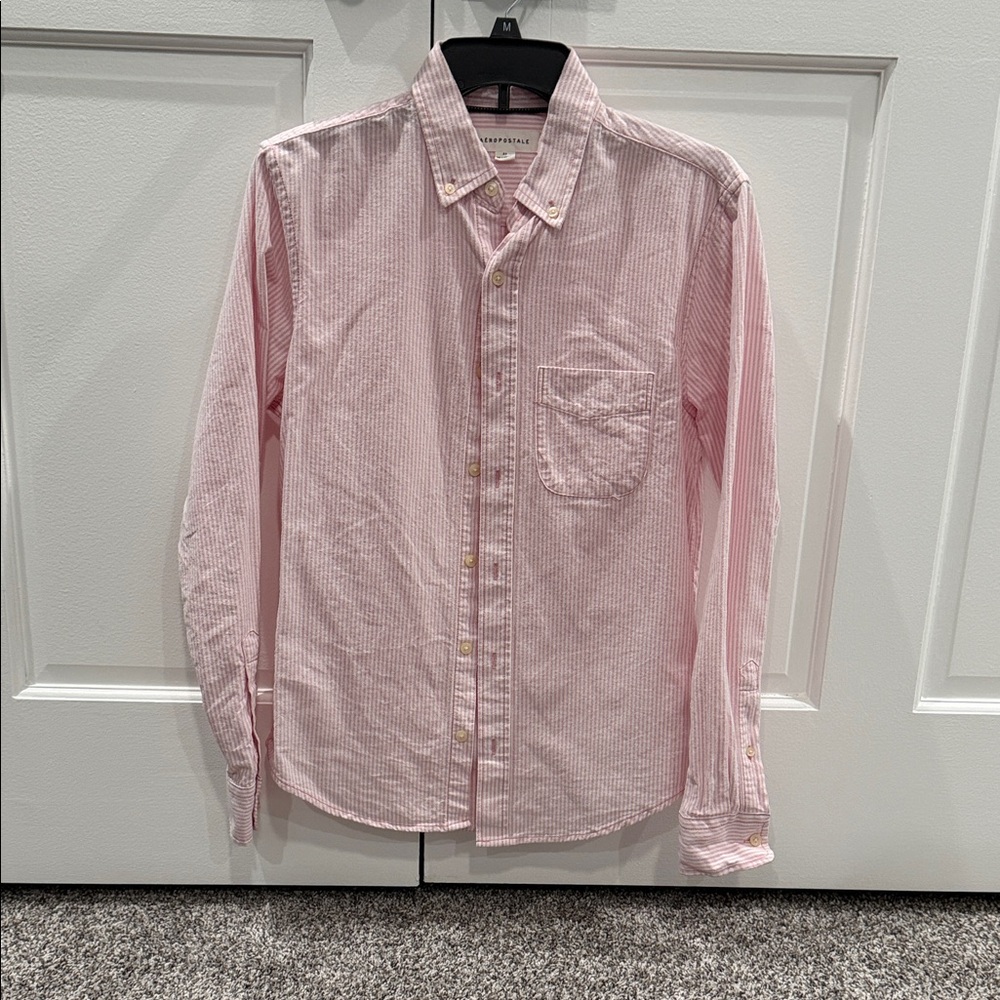 Aeropostale Men's Light Pink Button-Down Shirt